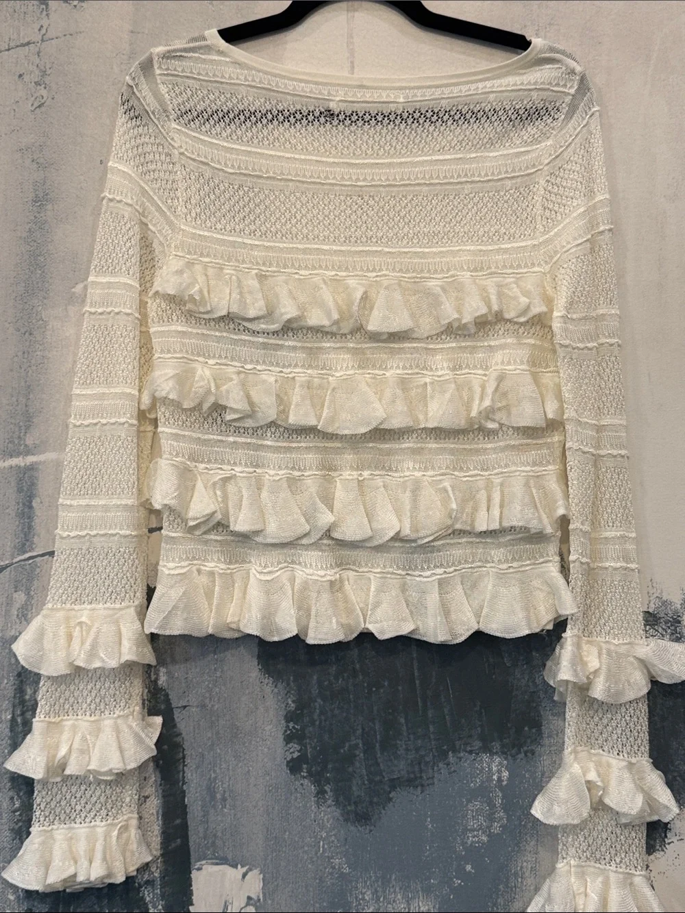 Anthropologie Cream Ruffle Knit Sweater Never Worn
